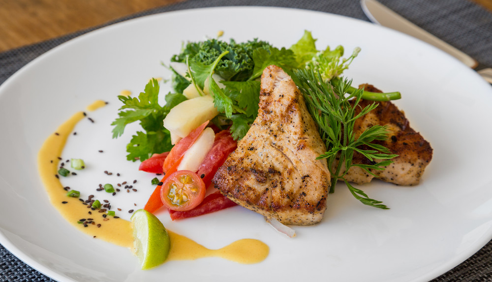 A meal plated by the private chef